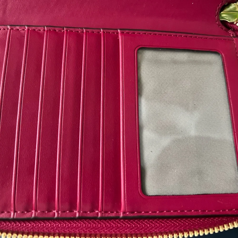 Tumi Hot Pink Zip Wallet with Gold Logo - Picture 7 of 8